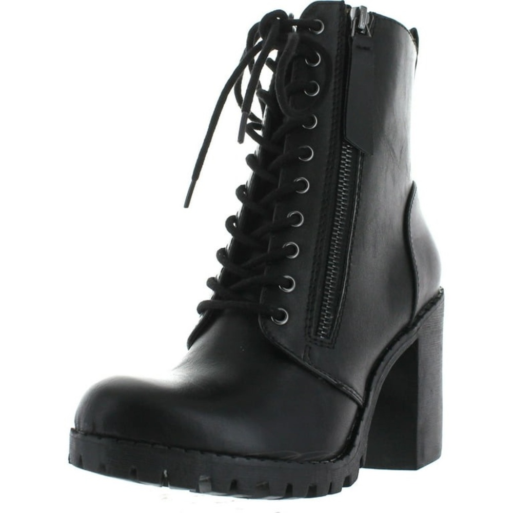 Women's Black Faux Leather Lace-Up Block Heel Ankle Boot, Size 9